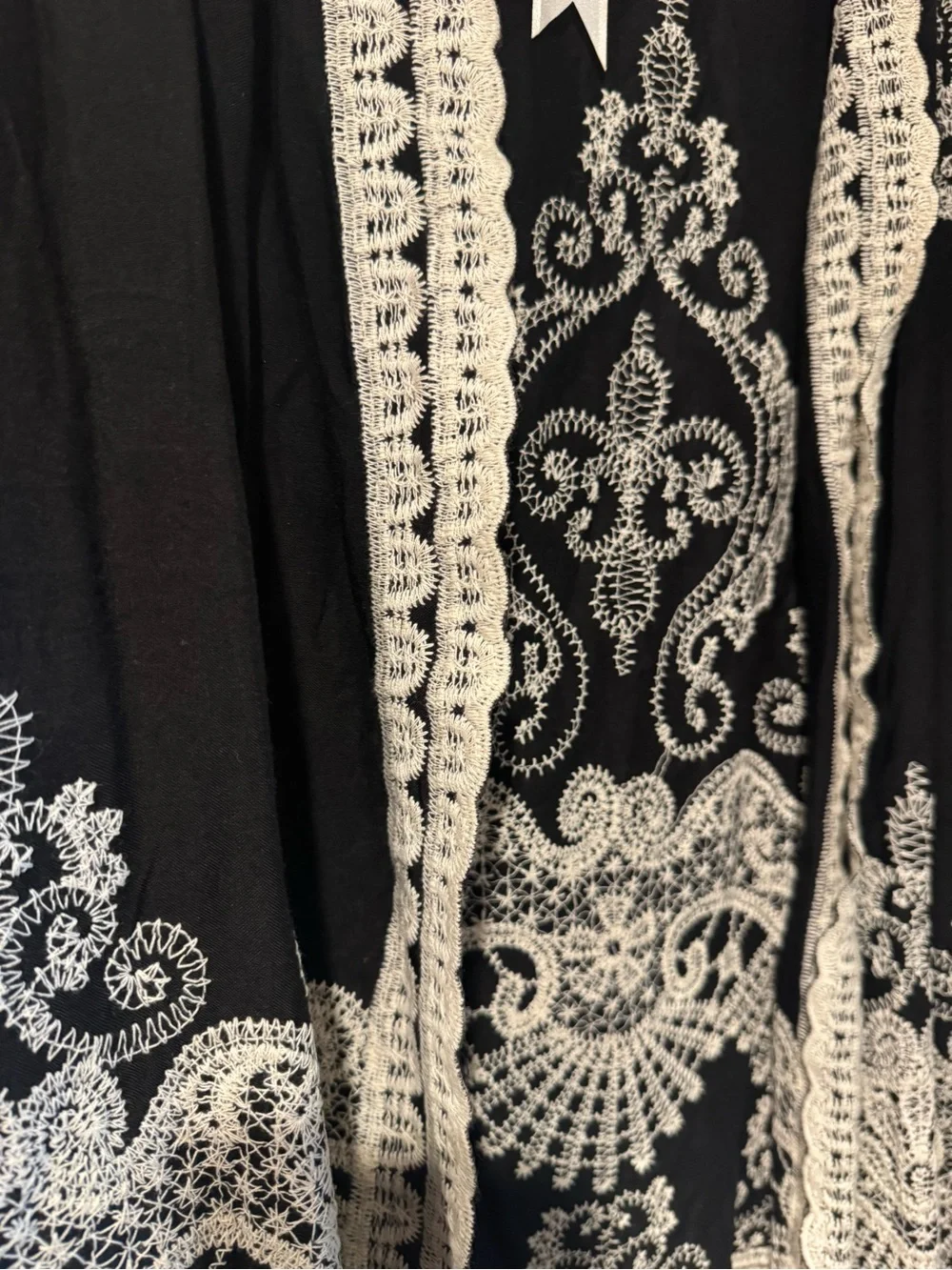 Solitaire Black White Embroidered Crochet Lace Kimono Cardigan Cover Up Size 1X